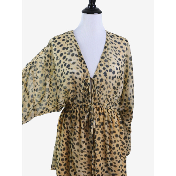 ASOS US 6* Gathered Waist Blouson Sleeve Chiffon Romper Leopard Print - Picture 7 of 11